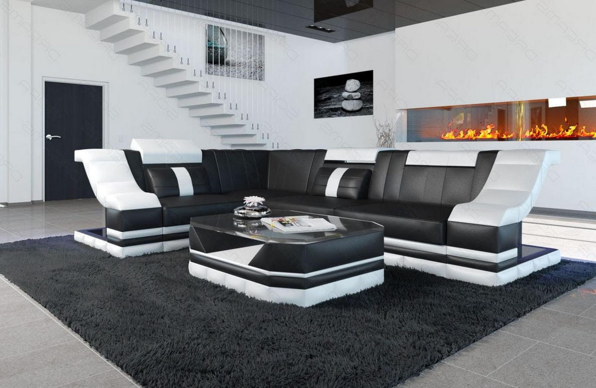 COUCH Bianchi Schwarz Weiß Büffelleder - Schwarz, Leder (271/196cm)