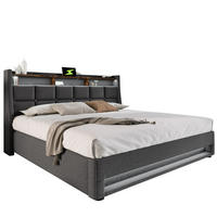 POLSTERBETT 140/200 cm mit LED-Beleuchtung, USB-Anschluss und Bettkasten, Grau - Grau, Textil (140/200cm) - Redom