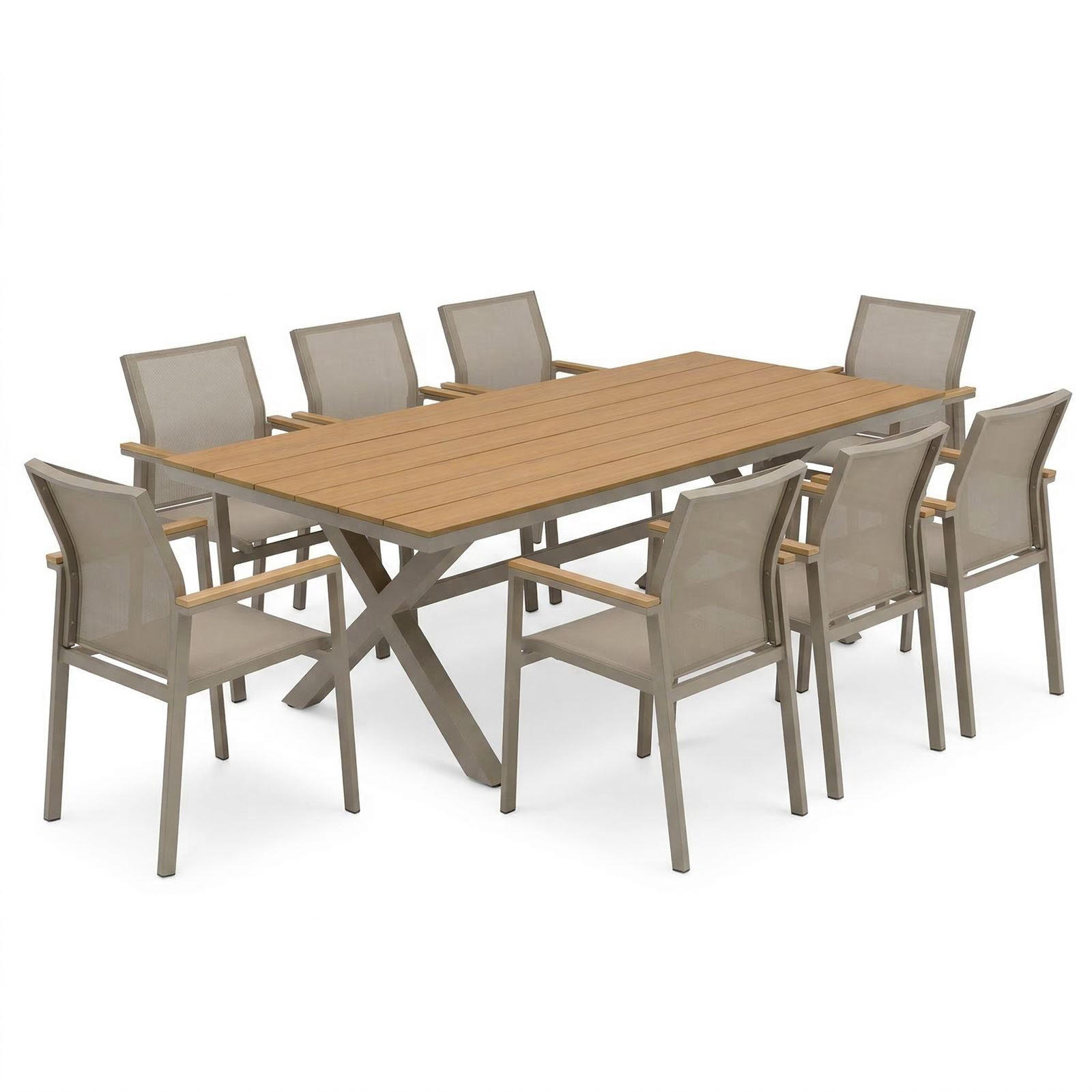 GARTENMÖBEL SET WINDY 9er Set beige, natur, champagne - Beige, Metall - IDIMEX