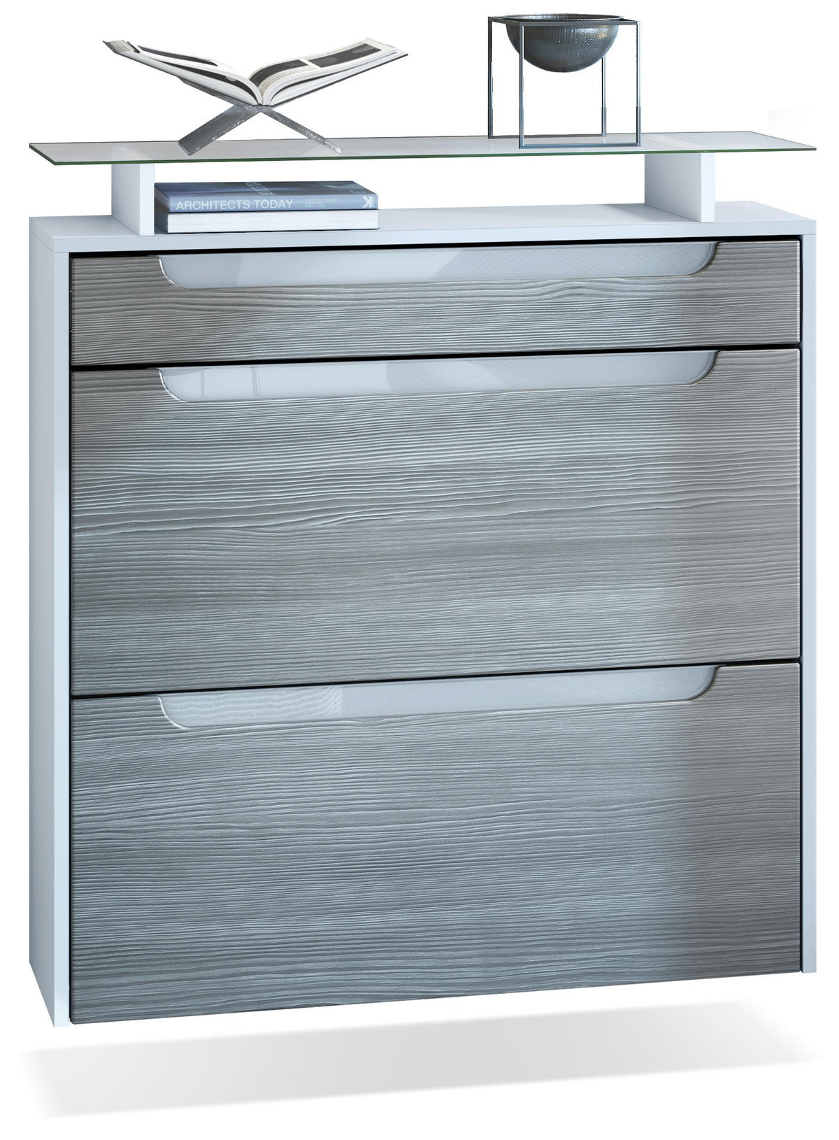 SCHUHSCHRANK Annie Avola-Anthrazit / Weiß Hochglanz - Anthrazit/Weiß, Holzwerkstoff (89/96/23cm) - Vladon