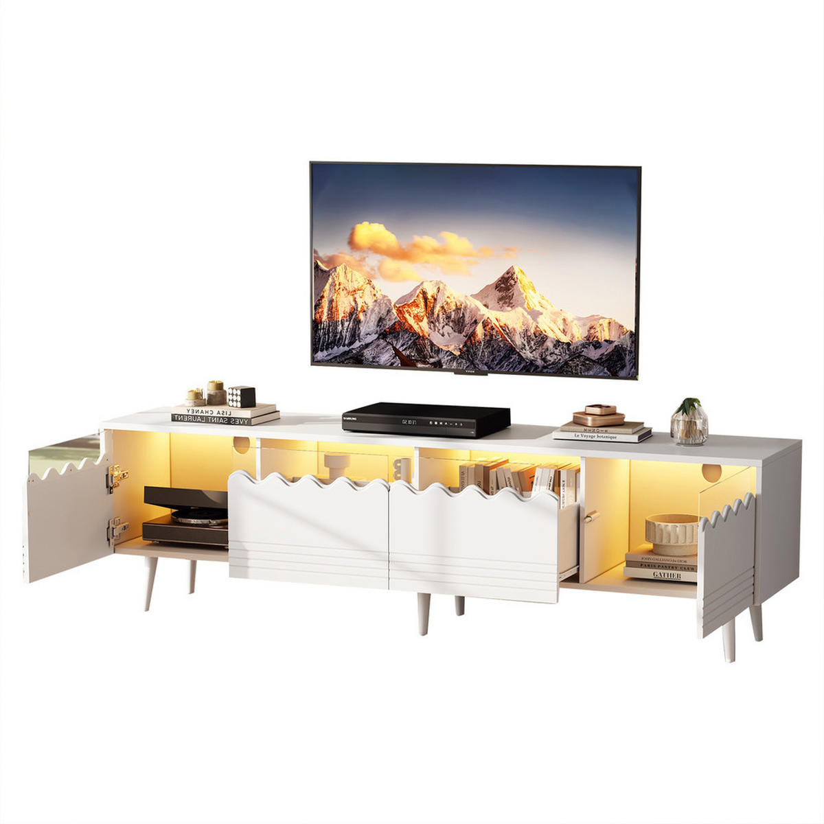 TV-SCHRANK 176 cm mit Schubladen und Schränken für TV bis 75 Zoll - Weiß, Holz (44.93/45/97.56cm) - FLIEKS