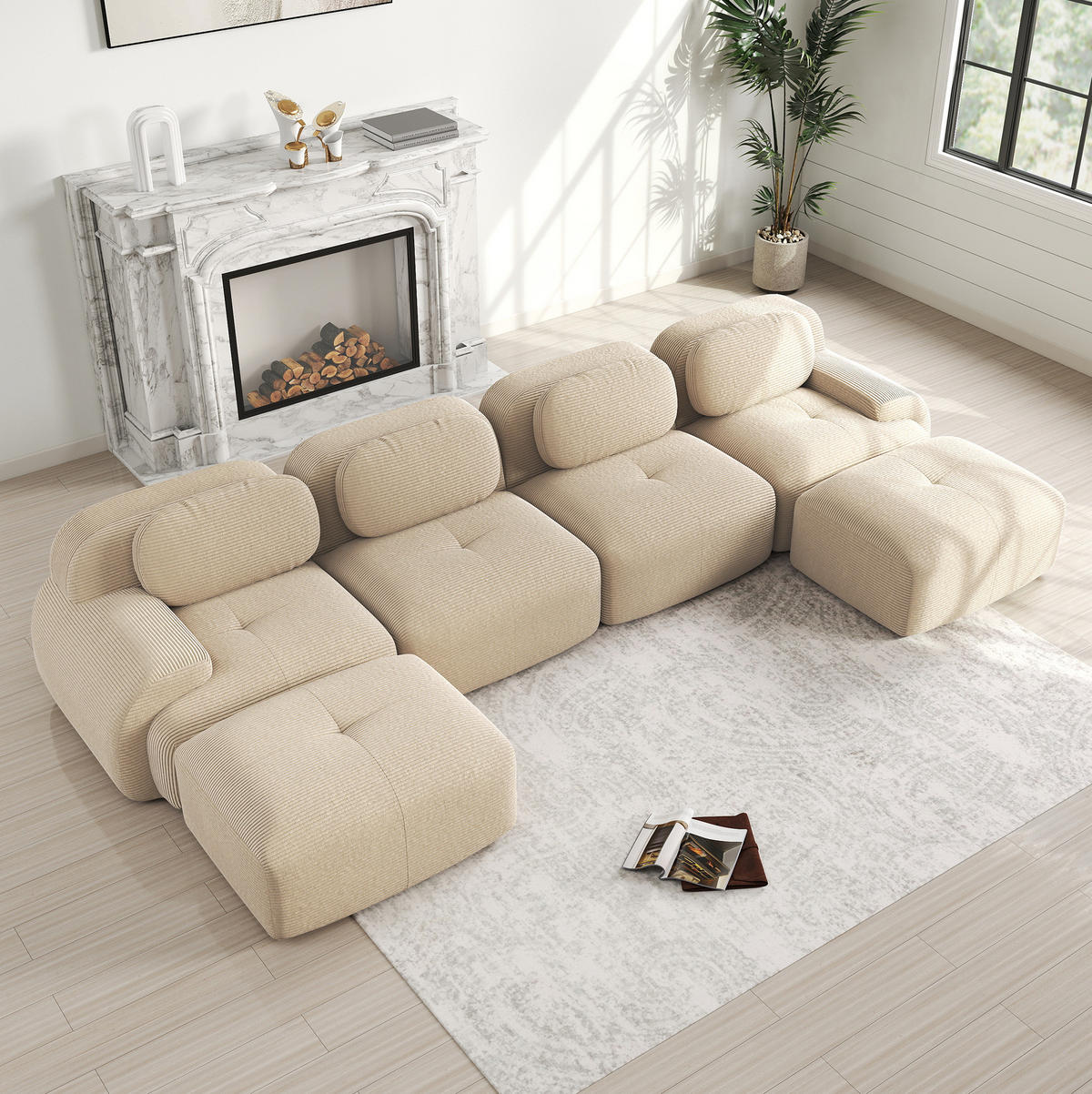 ECKSOFA 388/178/75 cm beige aus Cordstoff rahmenlos und modular ohne Montage - Beige, Textil (178/388cm) - OKWISH