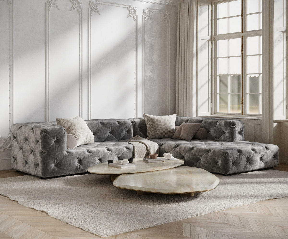ECKSOFA Cosimo Grau Chenille - Schwarz/Grau, Holz/Holzwerkstoff (325/228cm) - Maison de Reve