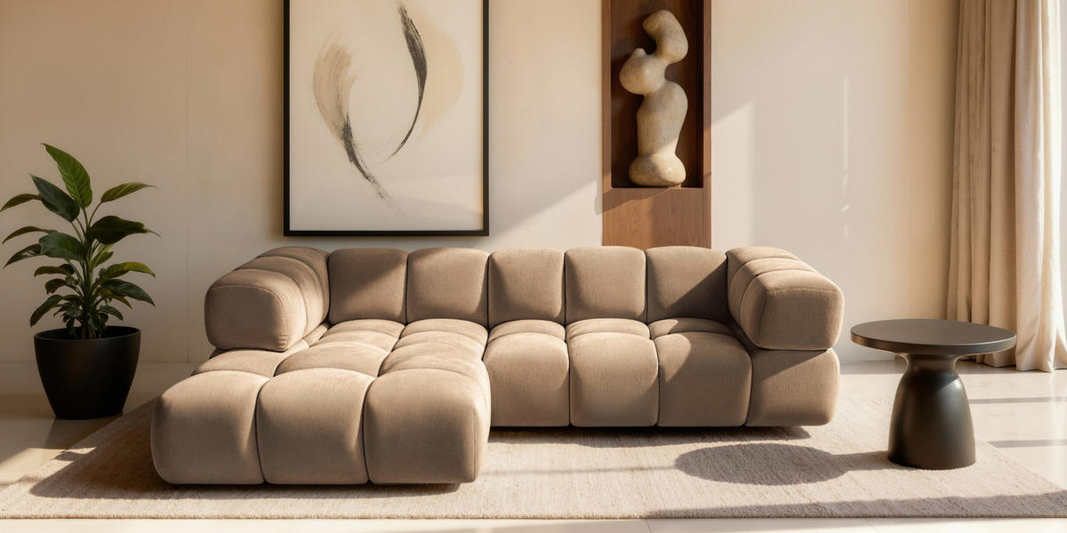 ECKSOFA L-Form Averro, stoff Bluvel, Latte, Links - Beige, Holz (280/150cm) - Kaiser Möbel
