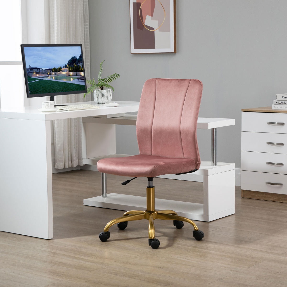 DREHSTUHL DE-11664 Samt Rosa mit Goldgestell - Roségold, Textil (60/102/56cm) - ComfortXL