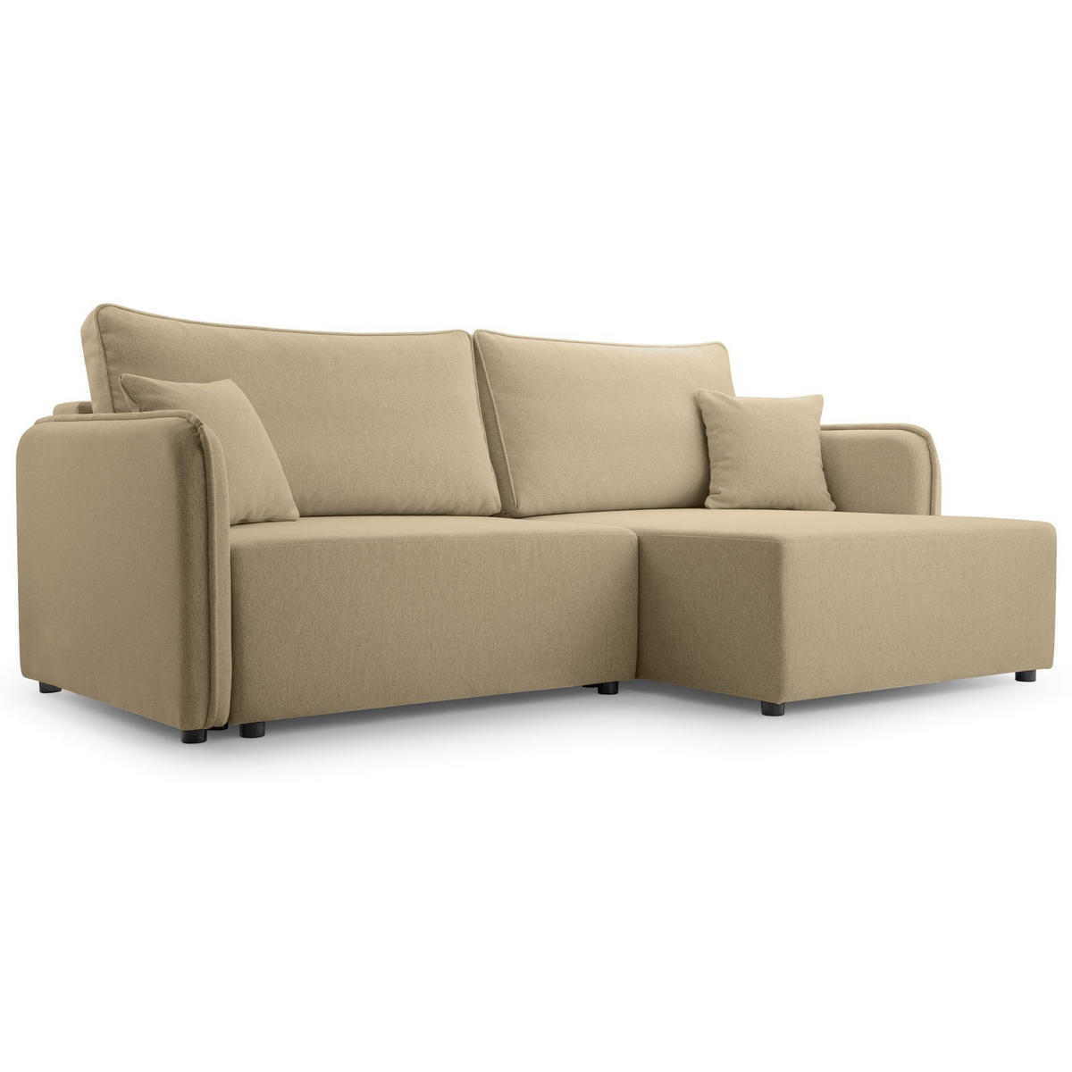 ECKSOFA Kassian, Beige Strukturstoff, rechtsseitig - Beige/Schwarz, Kunststoff/Textil (227/147cm) - Selsey