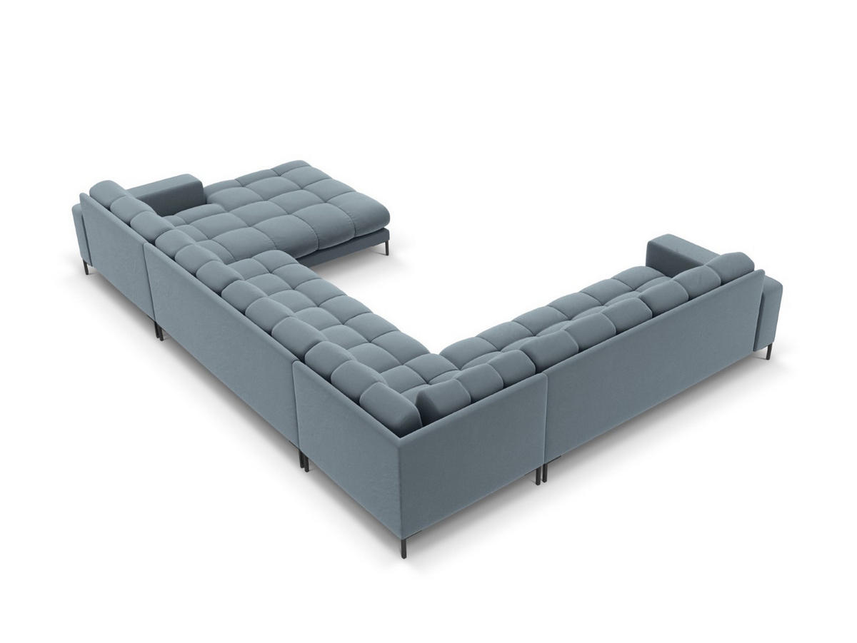 PANORAMASOFA links Mamaia aus Samt hellblau 7 Sitzplätze - Hellblau, Textil (256/75/327cm) - Micadoni