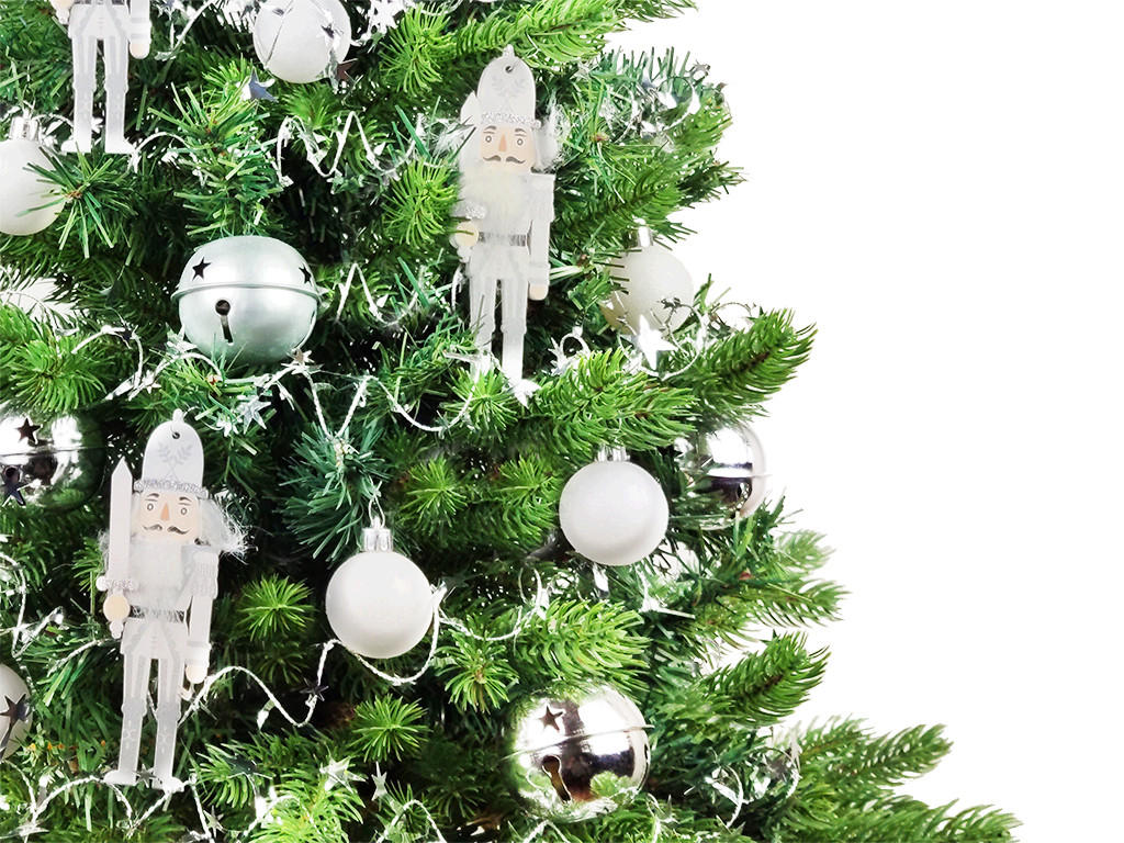 WEIHNACHTSBAUM künstlicher 60 cm mit LED-Beleuchtung, SILBERSOLDAT, mit 32 Weihnachtsbaumschmuck, Pflanztopf mit Jutesack - Silberfarben/Weiß, Kunststoff/Stein (40/60cm) - LAALU