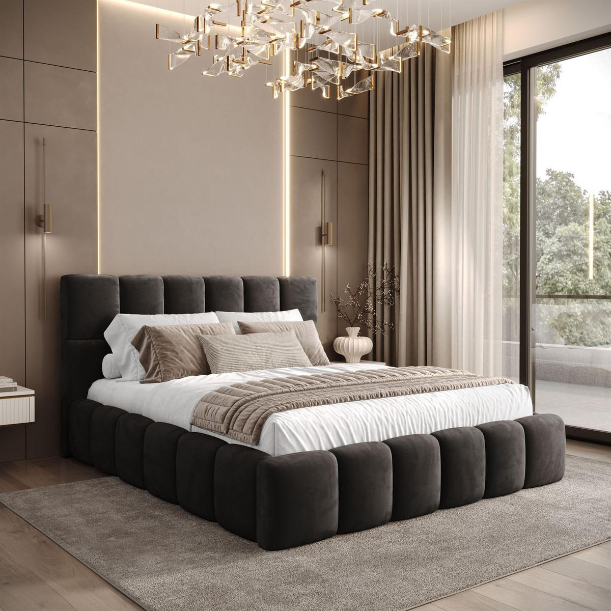 POLSTERBETT VENEZIA mit Bettkasten 160x200, Royal Velvet 185 - Graphitfarben, Textil (160/200cm) - Lookway