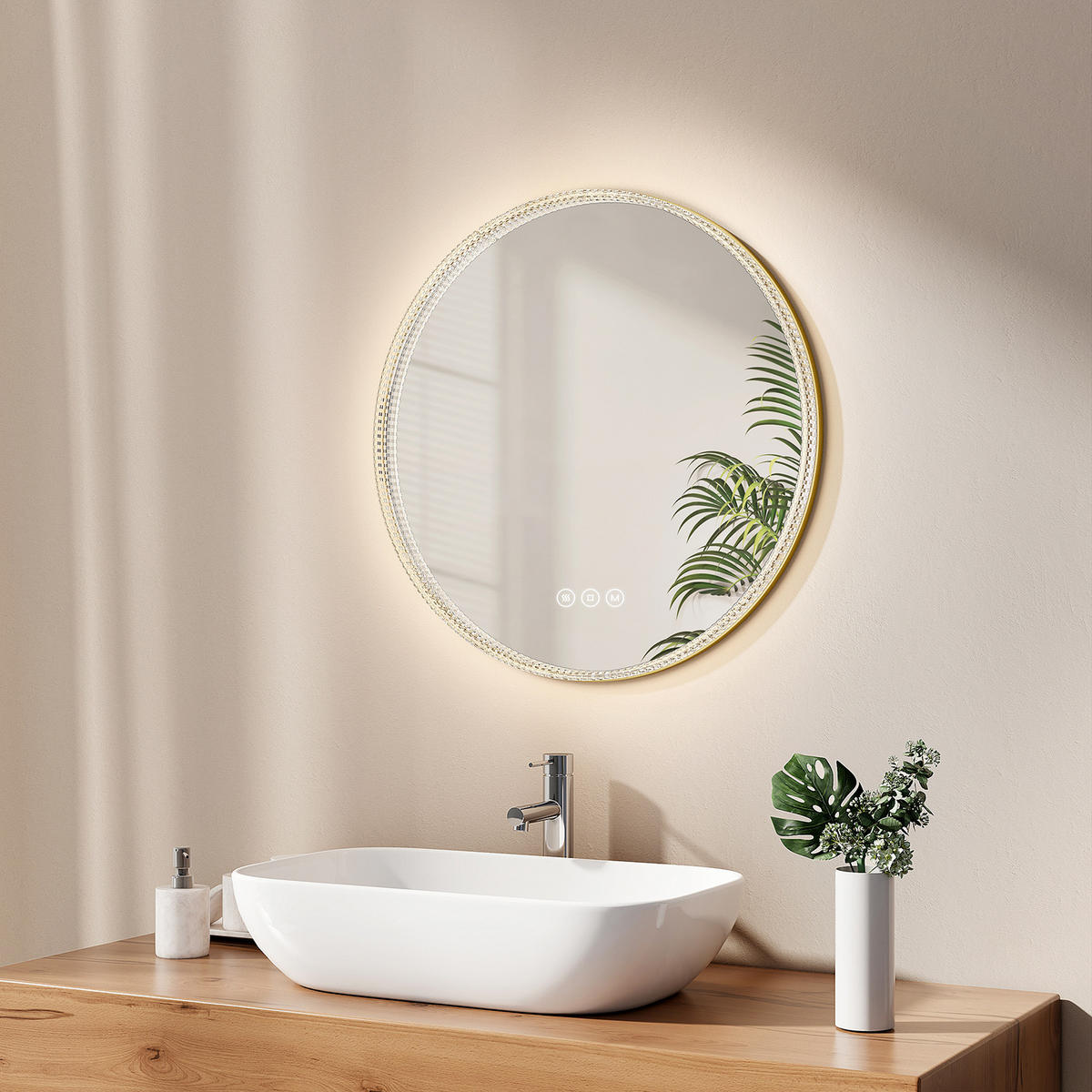 BADSPIEGEL Runder mit Beleuchtung Gold ф60 cm - Goldfarben, Glas (60/4.3/60cm) - EMKE