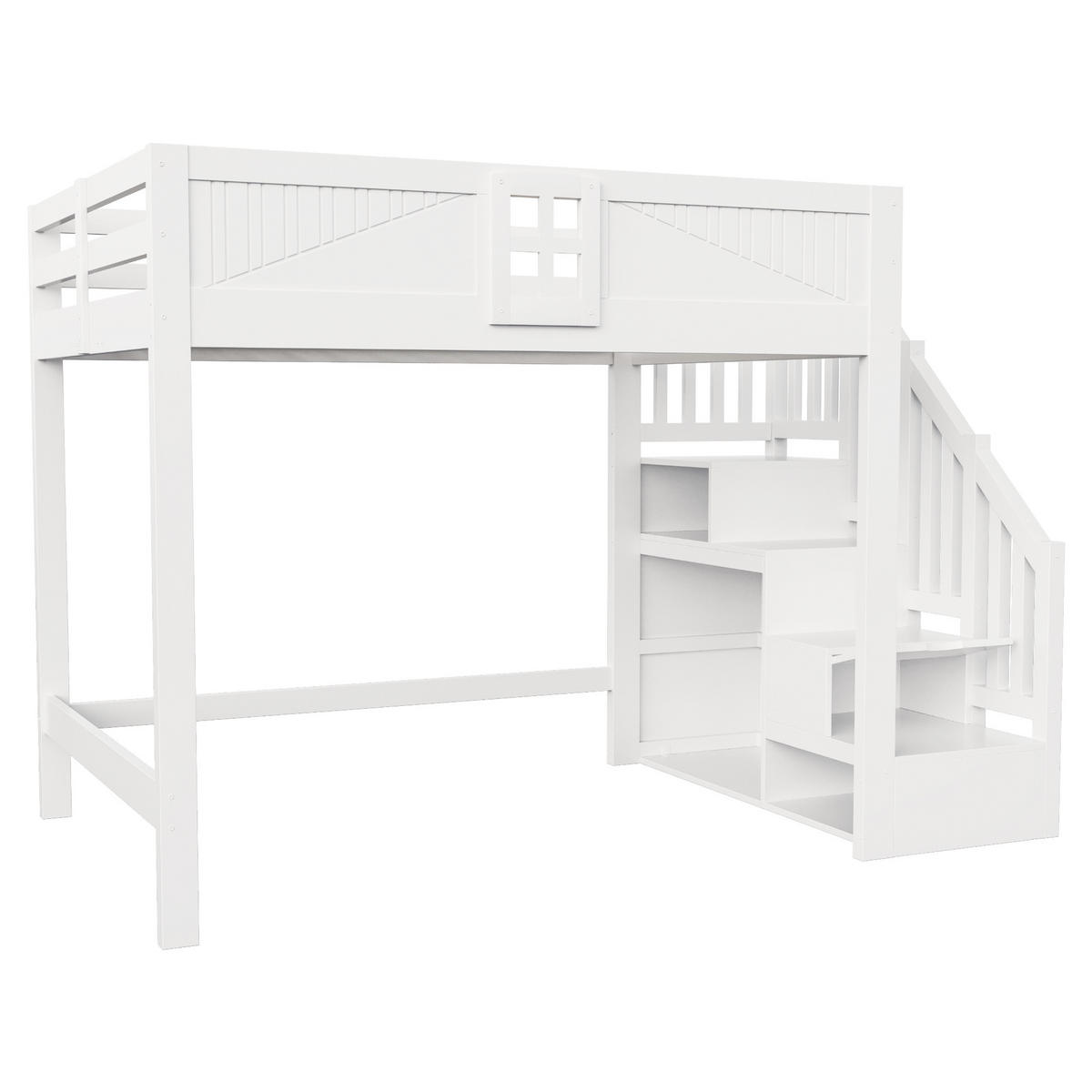 HOCHBETT 140/200 cm mit Stauraumleiter, DE-41580, in Weiß - Weiß, Holzwerkstoff (140/200cm) - ComfortXL