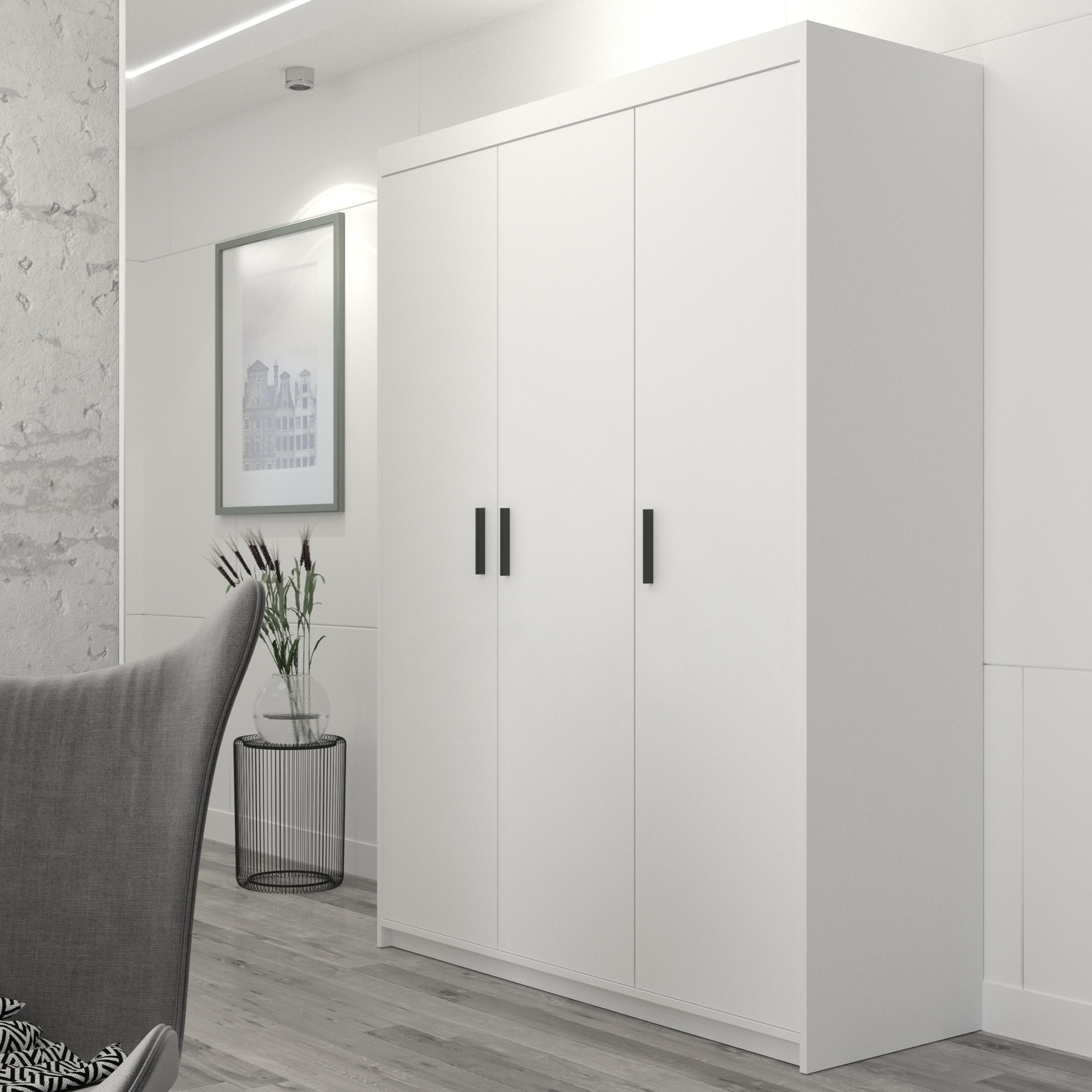 DREHTÜRENSCHRANK ELENORA 133/190,5/53cm 3-türig Weiß - Weiß, Holzwerkstoff (133/190.5/53cm) - MASSENO