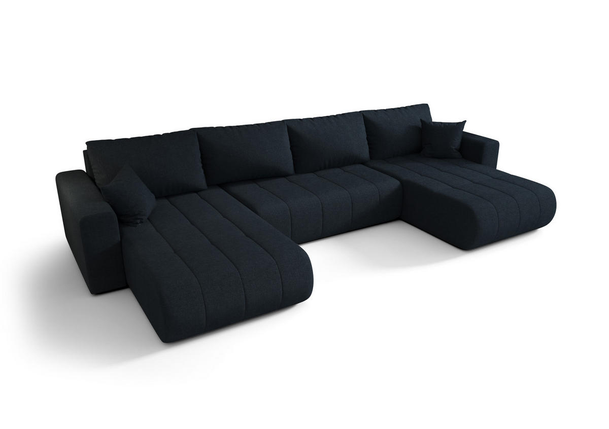ECKSOFA mit schlaffunktion und bettkasten MILO U, stoff WIND, Dunkelblau - Dunkelblau, Holz (384/190cm) - Kaiser Möbel
