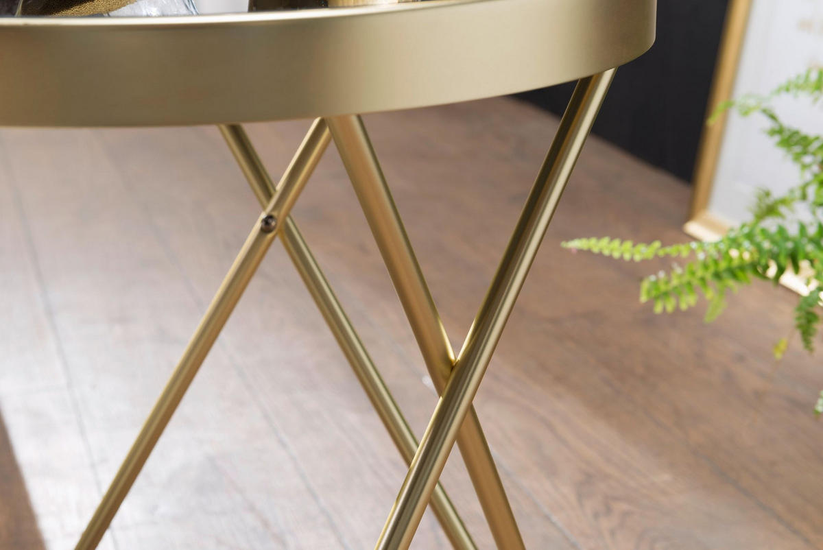 BEISTELLTISCH Glas Kupfer V-Gestell 70er-Jahre Design, Gold 42x42x46 cm - Goldfarben, Glas/Metall (42/42/46cm) - KADIMA DESIGN