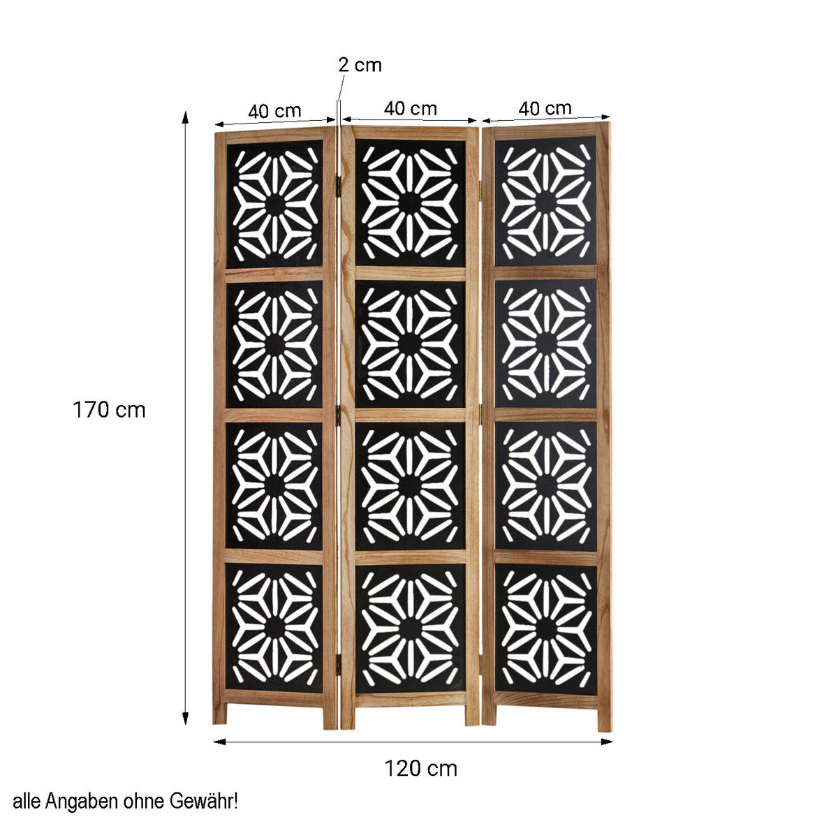 PARAVENT 3-tlg. 120/170 cm Braun Holz-Ornamentik - Braun, Holz (120/170/2cm) - Homestyle4u