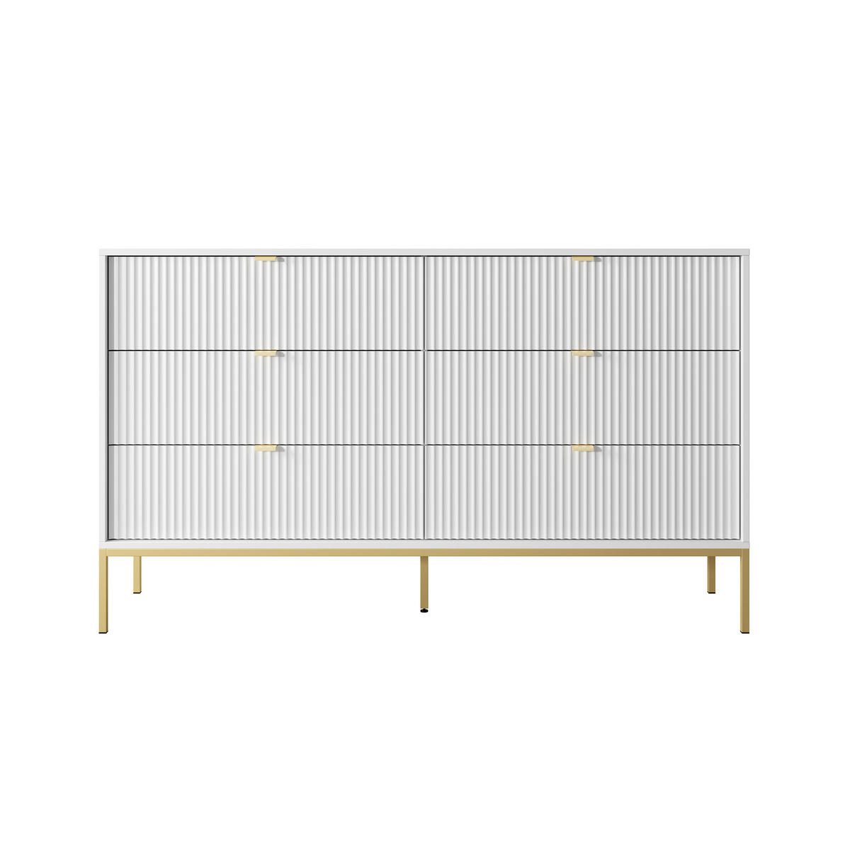 SIDEBOARD STELLARE 154/91/39 cm mit 6 Schubladen Weiß - Goldfarben/Weiß, Holzwerkstoff (154/91/39cm) - MASSENO
