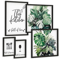 BILDER SET 5er Set - 50x50 cm & 20x30 cm & 40x60 cm Schwarzer Rahmen - Wasserfälle in grüner Umgebung - Schwarz, Kunststoff (40/60cm) - TULUP