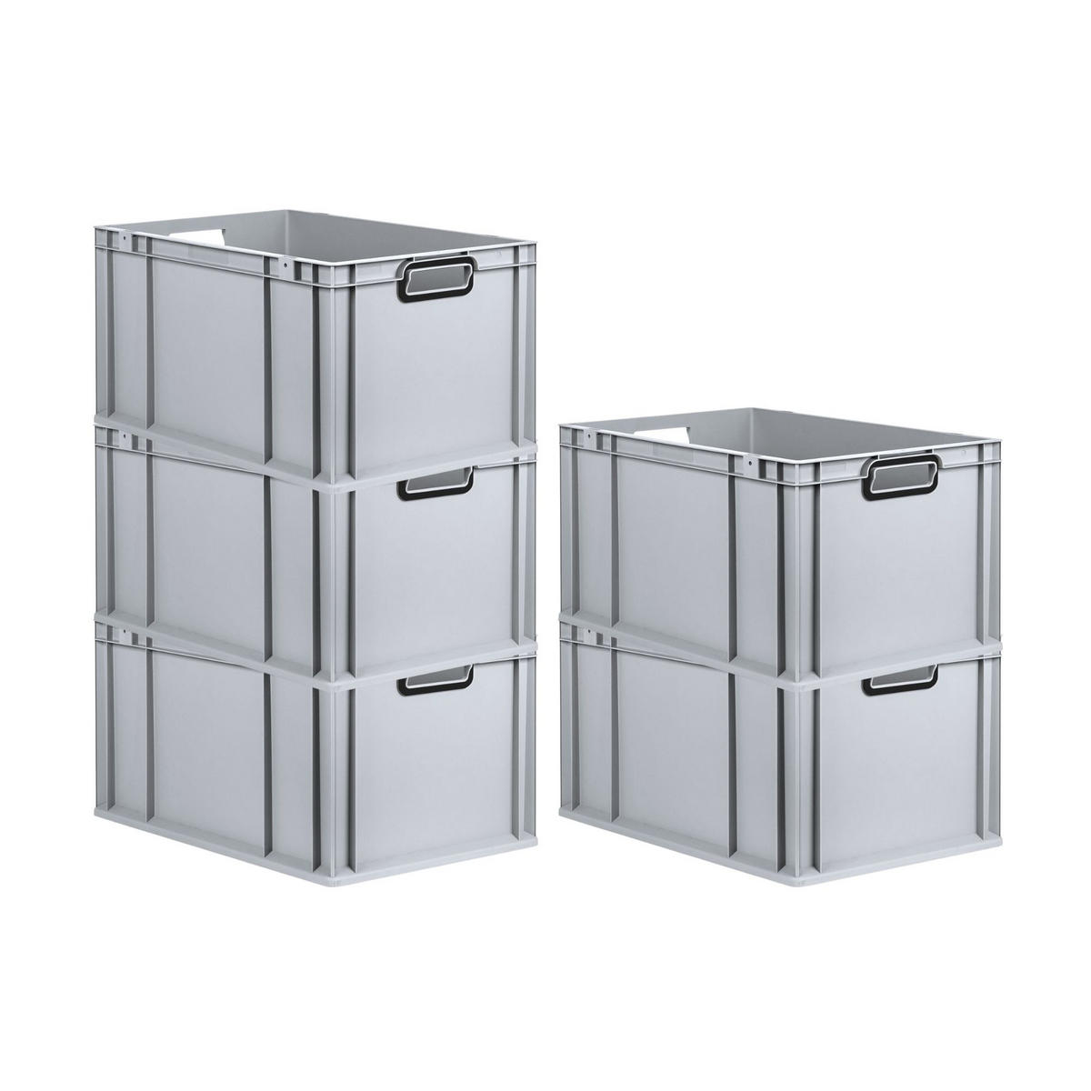 EUROBOX 5x NextGen Color 32x40x60 cm 65 Liter Griffe schwarz offen, Grau - Schwarz/Grau, Kunststoff (40/32/60cm) - PROREGAL