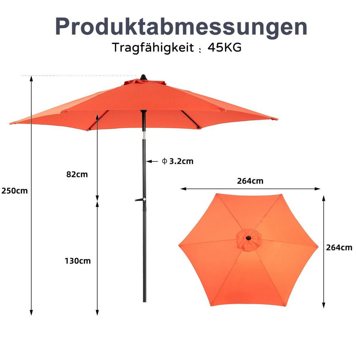 SONNENSCHIRM 264x264cm,Aluminium,Sonnenschutz,Orange - Orange, Metall (264/264cm) - LVHOM