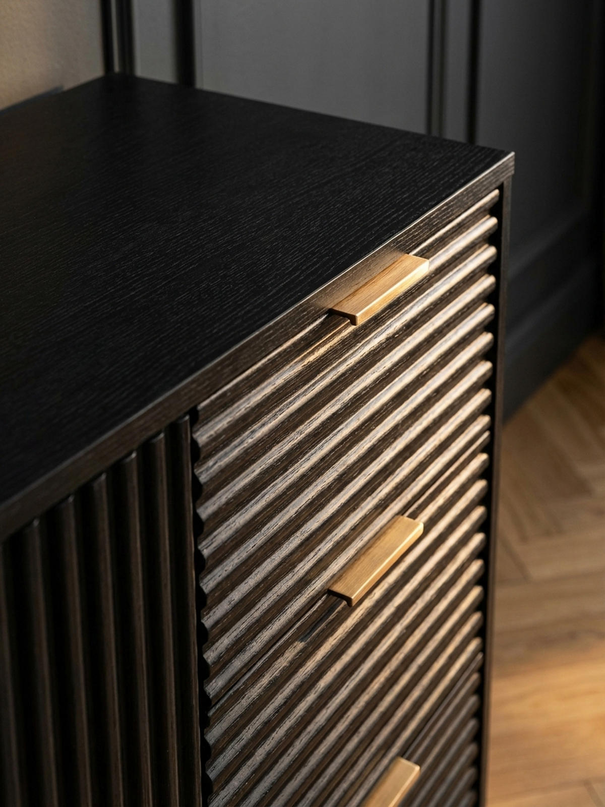 SIDEBOARD – Schwarz/Eiche-Dekor, 120x80x40 cm, mit Türen und Schubladen, Metallbeine - Goldfarben/Schwarz, Holzwerkstoff/Metall (120/80/40cm) - KADIMA DESIGN