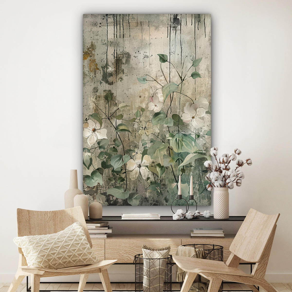 LEINWANDBILD Blumen - Blätter - Abstrakt - Modern Deko Groß 90x140 cm - Grau, Textil (90/140cm) - MuchoWow