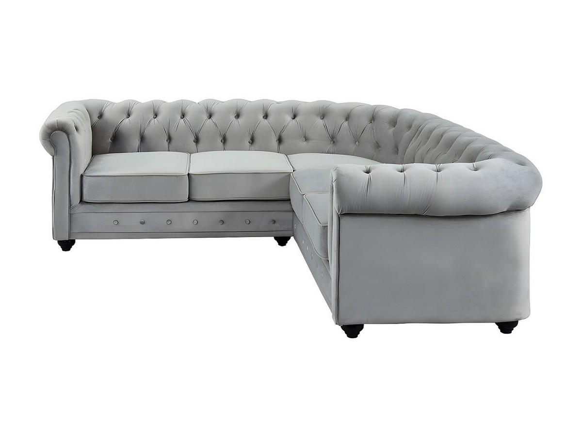 ECKSOFA - Samt - Hellgrau - CHESTERFIELD - Hellgrau, Textil (220/220cm) - Vente-Unique