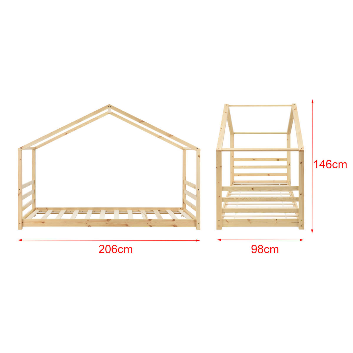 HAUSBETT Vardø - Naturfarben, Holz (90/200cm) - [en.casa]
