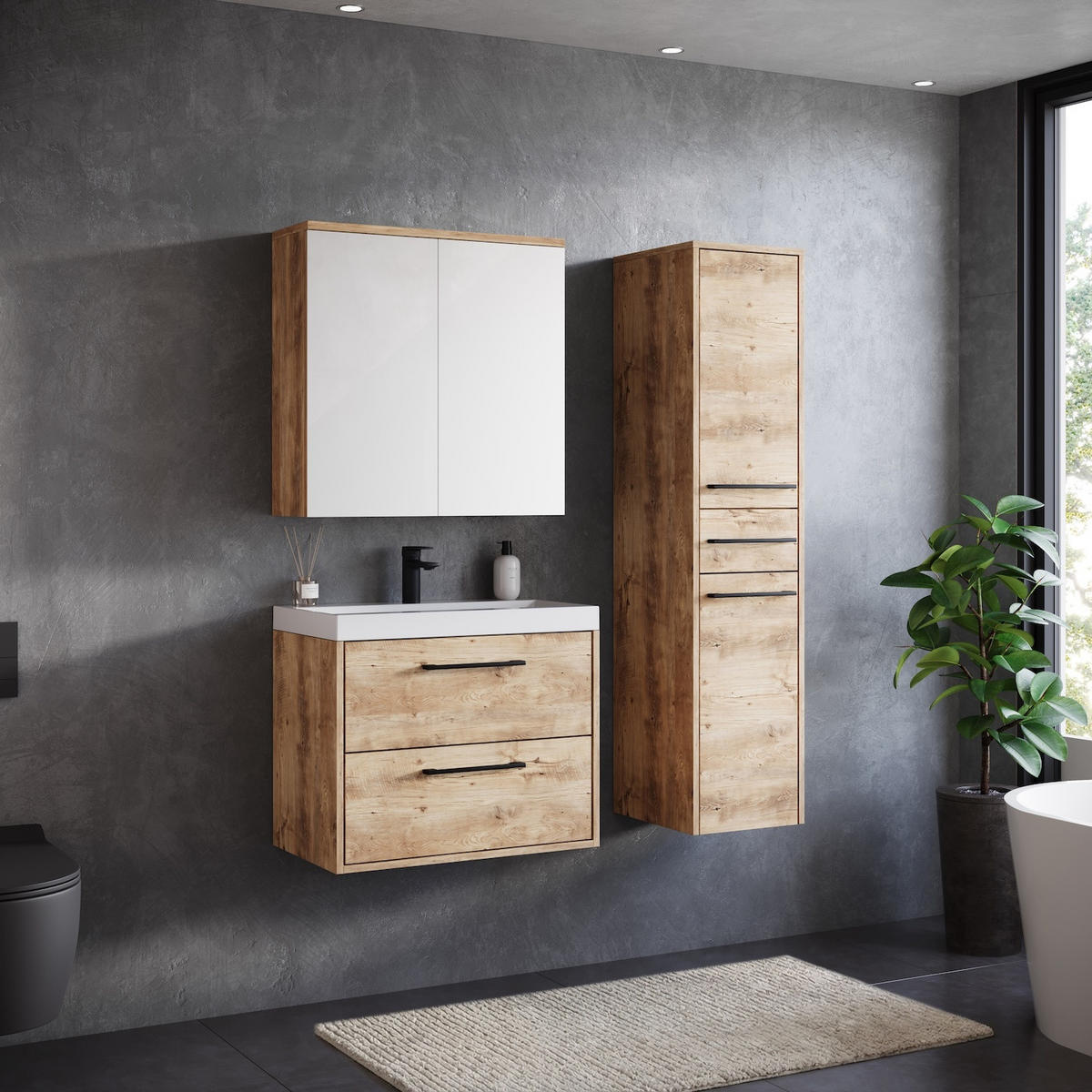 BADEZIMMERSCHRANK Florence mit 2 Türen Kastanien Eiche - 30 x 35 x 130 cm - Kastanienfarben/Eichefarben, Holz (30/130/35cm) - Badplaats