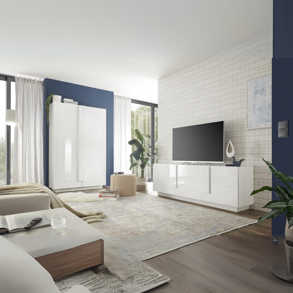 HIGHBOARD mit 2 Türen L182 cm - Jupiter - Weiß, Holzwerkstoff (121/193/44cm) - Calicosy