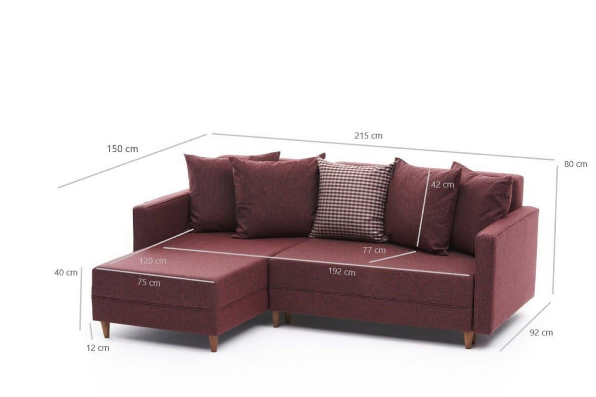 ECKSOFA mit Schlaffunktion, 215 cm Gesamtbreite - Rot/Braun, Holz/Buchenholz (215/150cm) - myHomelando