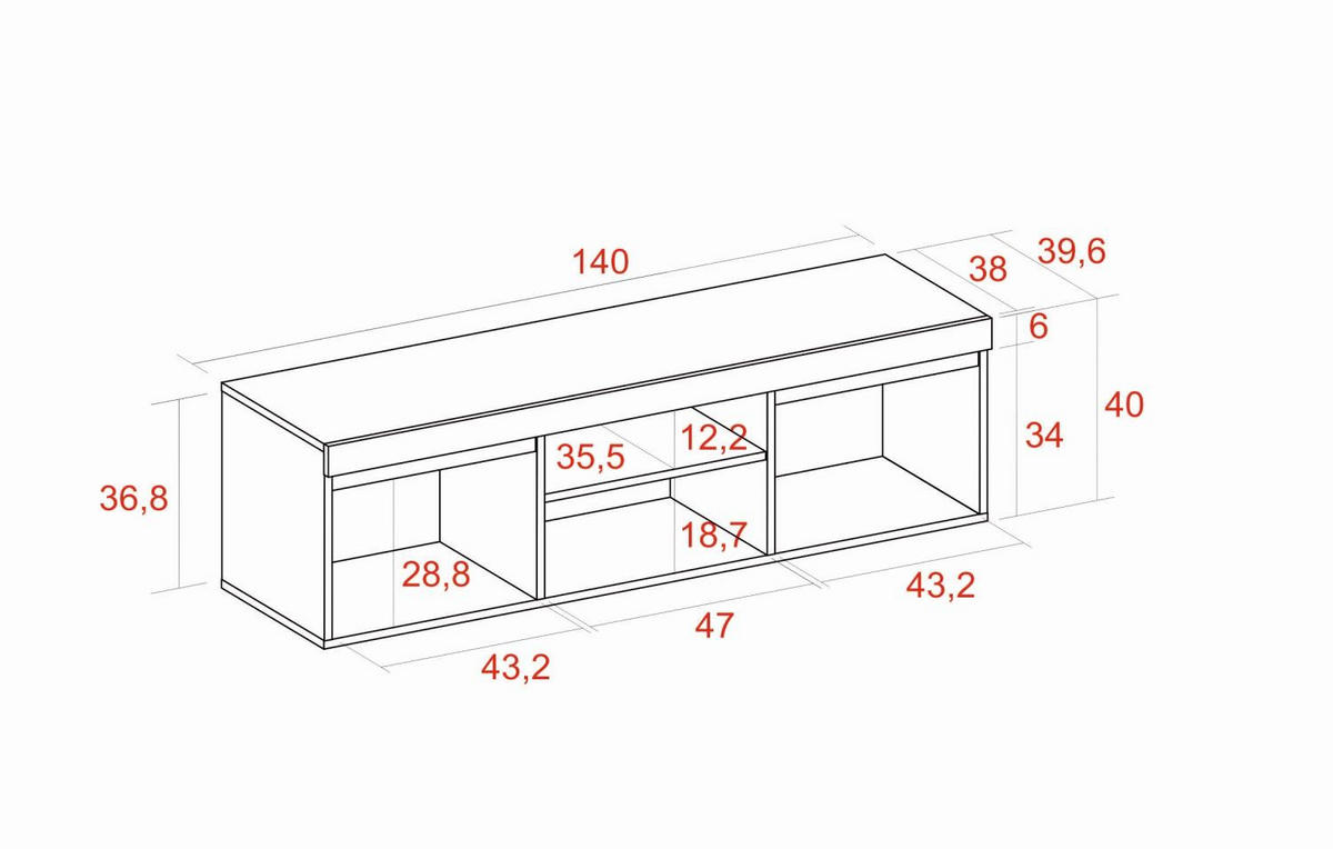 LOWBOARD eiche, schwarz, 140/40/41cm - Eichefarben/Schwarz, Holzwerkstoff (140/41/40cm) - Skraut Home
