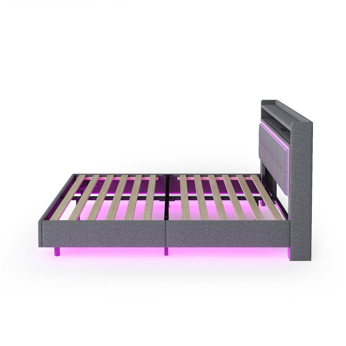 POLSTERBETT mit USB-Steckdose und LED 140x200 cm Grau - Grau, Metall (140/200cm) - Meubliv