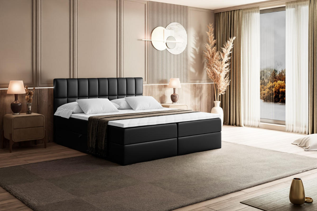 BOXBETT mit Matratze H3 und Lattenrost - MIAMI - 140x200 cm Schwarz Hochglanz - Schwarz Hochglanz, Holzwerkstoff (140/200cm) - ALTDECOR