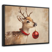 LEINWAND Bilder mit Rahmen - Weihnachten - Hirsch - Geweih - Weihnachtskugel - Rentier - 40x30 - Hellbraun, Textil (40/30cm) - MuchoWow