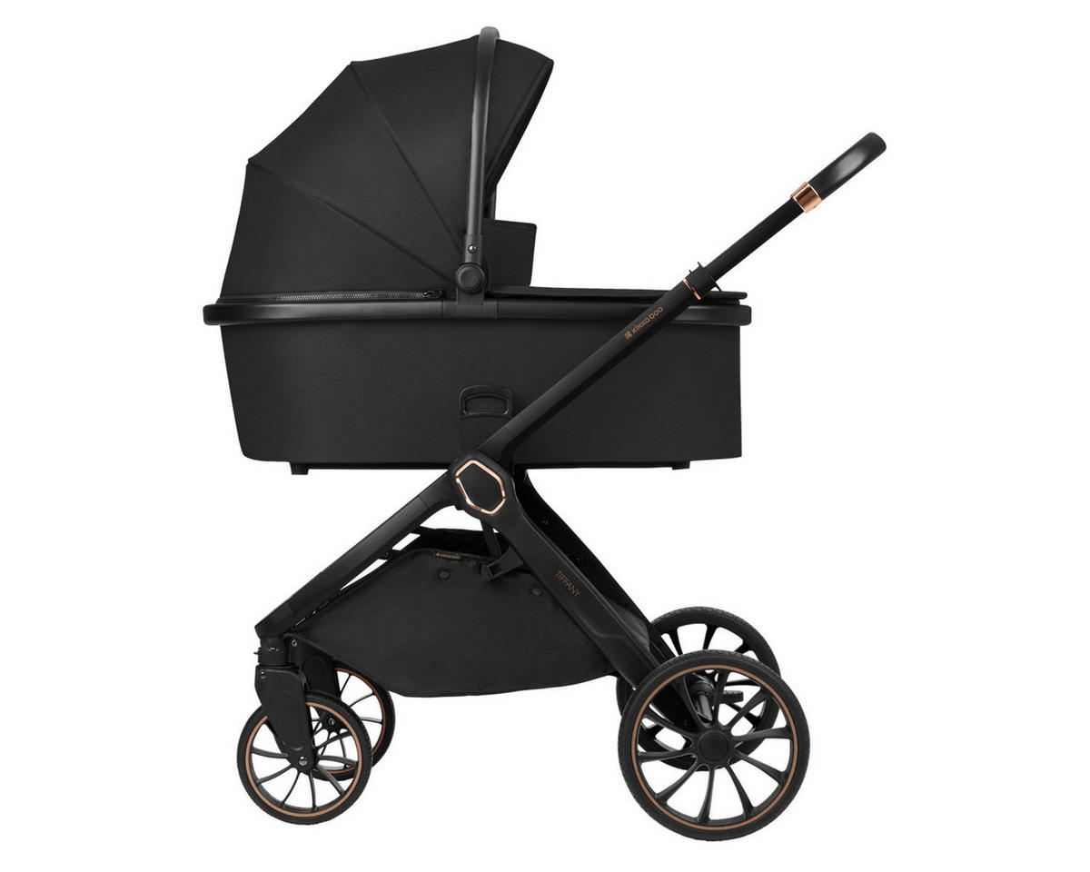 KINDERWAGEN Tiffany 2 in 1 black Babywanne, Sportsitz, Wickeltasche, PU-Räder - Schwarz, Metall (81/59/102cm) - Kikka boo