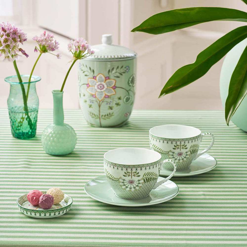 TASSEN & UNTERTASSEN 2er-Set Lilie & lotus light grün 280 ml - Grün, Keramik (16.8/12.2/16.8cm) - Pip Studio