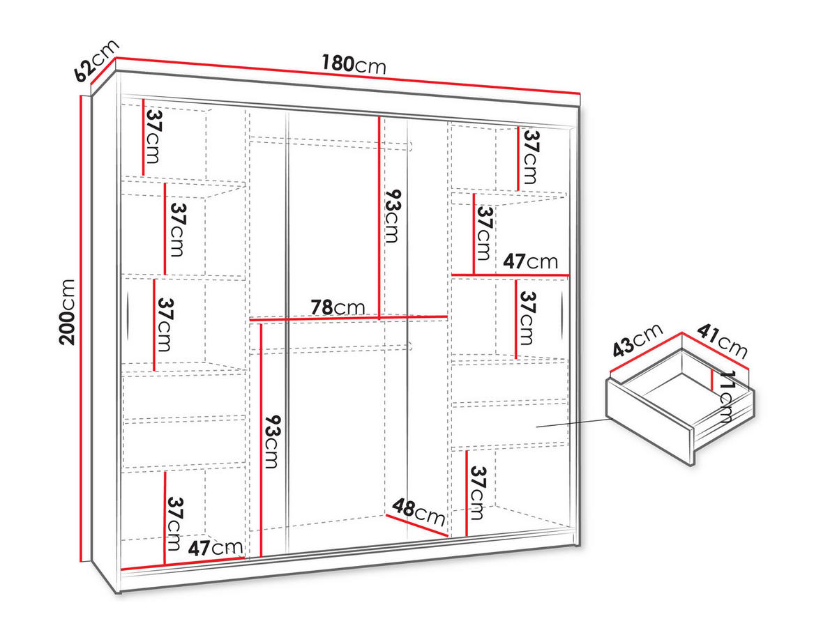 SCHWEBETÜRENSCHRANK Selfie 180 cm mit Schubladen - Kaschmir/Silberfarben, Holzwerkstoff/Kunststoff (180/200/62cm) - MIRJAN24