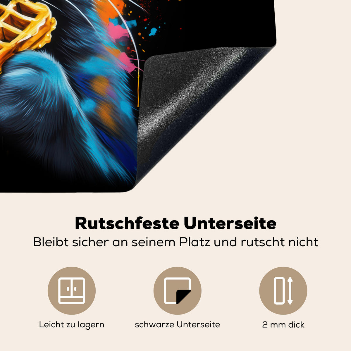 HERDABDECKPLATTE Katze - Graffiti - Bunt - Waffel - Essen Induktionsmatte 71x52 cm - Multicolor, Kunststoff (71/52/0.2cm) - MuchoWow