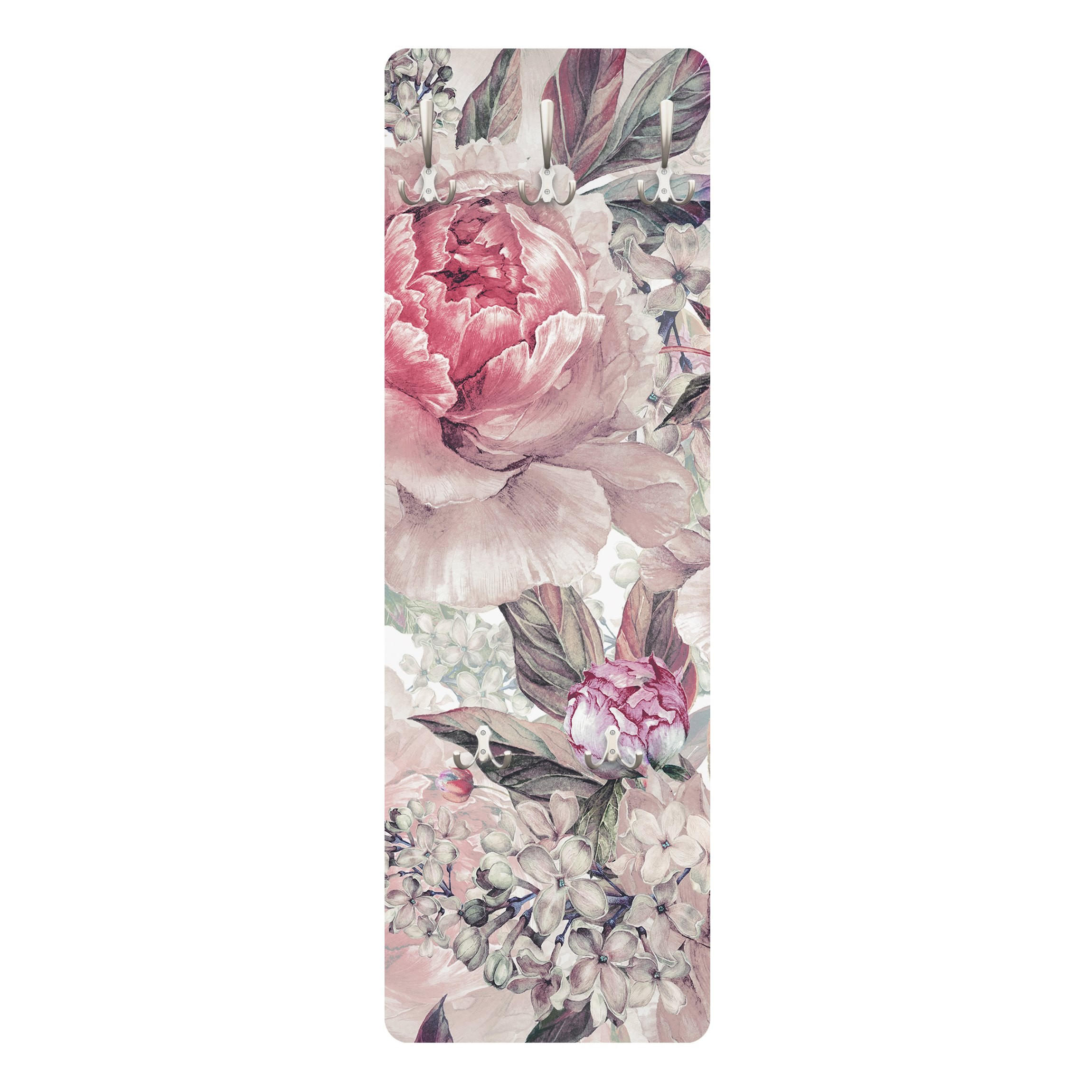 WANDGARDEROBE - Zartes Aquarell Pfingstrosen Muster 34/105 cm - Rosa, Holzwerkstoff (34/105/1.6cm) - Bilderwelten