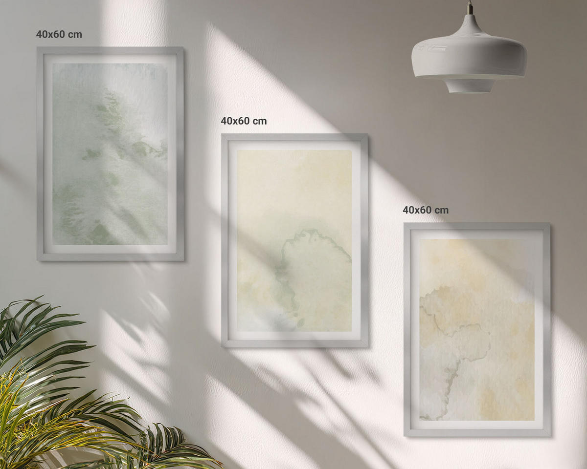WANDBILDER 3er Set - 40x60 cm Silberner Rahmen - Pastellfarbene Aquarelltexturen - Silberfarben, Kunststoff (40/60cm) - ArtPrintCave