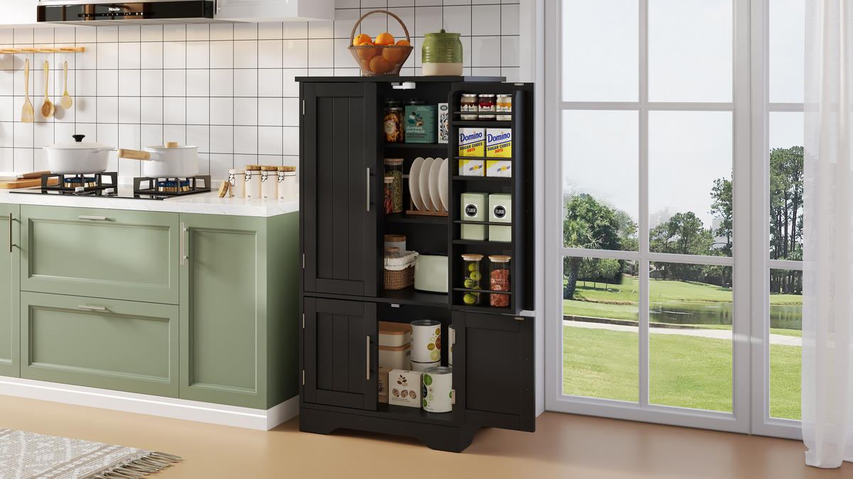 HOCHSCHRANK aus MDF mit 4 Türen, LED-Sensorlicht, 60/40/120 cm, Schwarz - Schwarz, Holzwerkstoff (40/120/60cm) - Redom