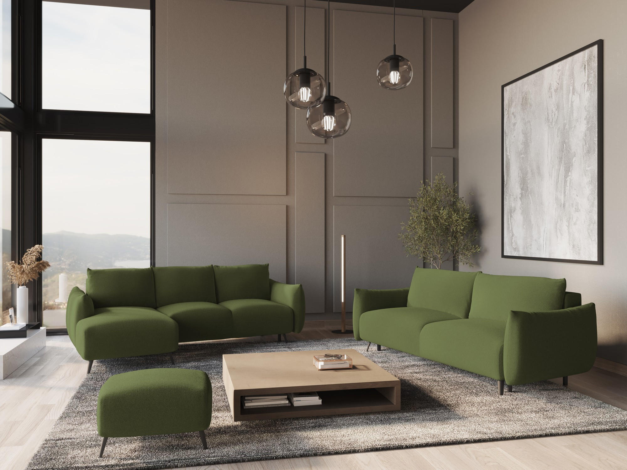 ECKSOFA mit Schlaffunktion Chenille Stoff Grün - Dunkelgrün/Schwarz, Textil/Metall (162/242cm) - Makamii