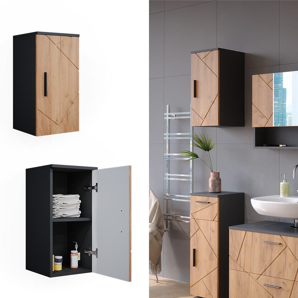 BADSCHRANK Irma Goldkraft Eiche/Anthrazit 30 x 59 cm - Anthrazit/Eiche Wotan, Holzwerkstoff (30/59/24cm) - Vicco