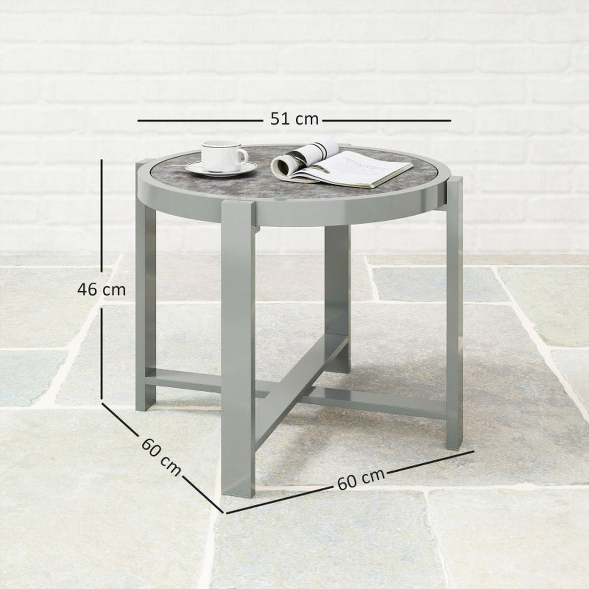 GARTEN BEISTELLTISCH Rund Grau - Grau, Metall (60/60/46cm) - ComfortXL