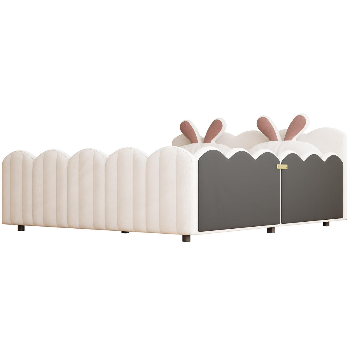 POLSTERBETT 140/200 cm in Beige mit Schutzgeländer und Kaninchen-Kopfteil Samt - Beige, Holzwerkstoff/Textil (140/200cm) - CHICFURN