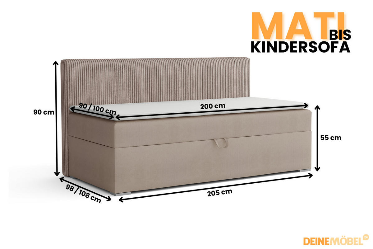 BOXBETT MATI BIS 90/200 Beige mit Taschen-Federkernmatratze H4 - Beige, Holz/Holzwerkstoff (90/200cm) - Deine Möbel 24