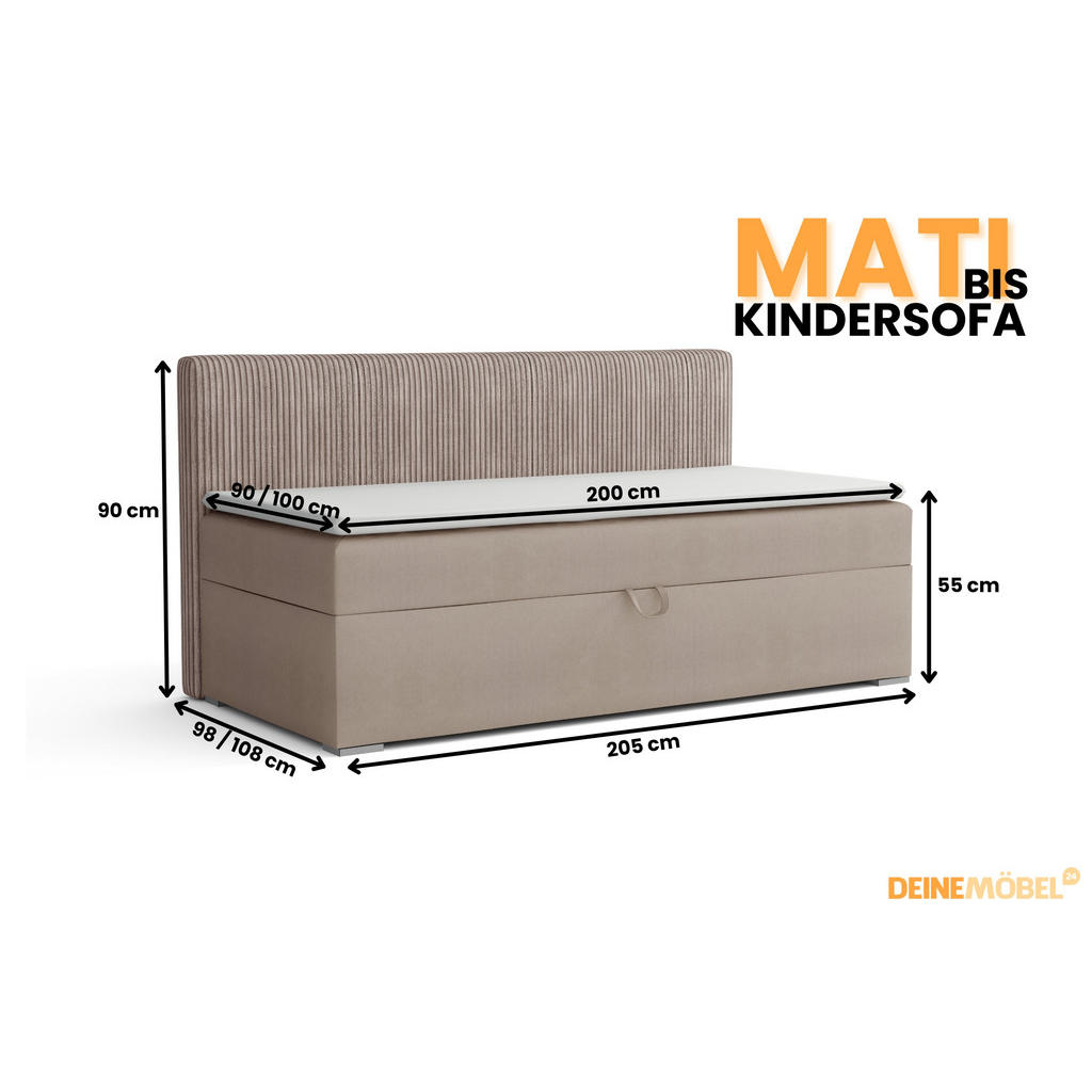 Thumbnail - Deine Möbel 24 Boxbett, Beige, Holzwerkstoff, Holz, Textil, H3, 100x200 cm, Schlafzimmer, Betten, Boxspringbetten