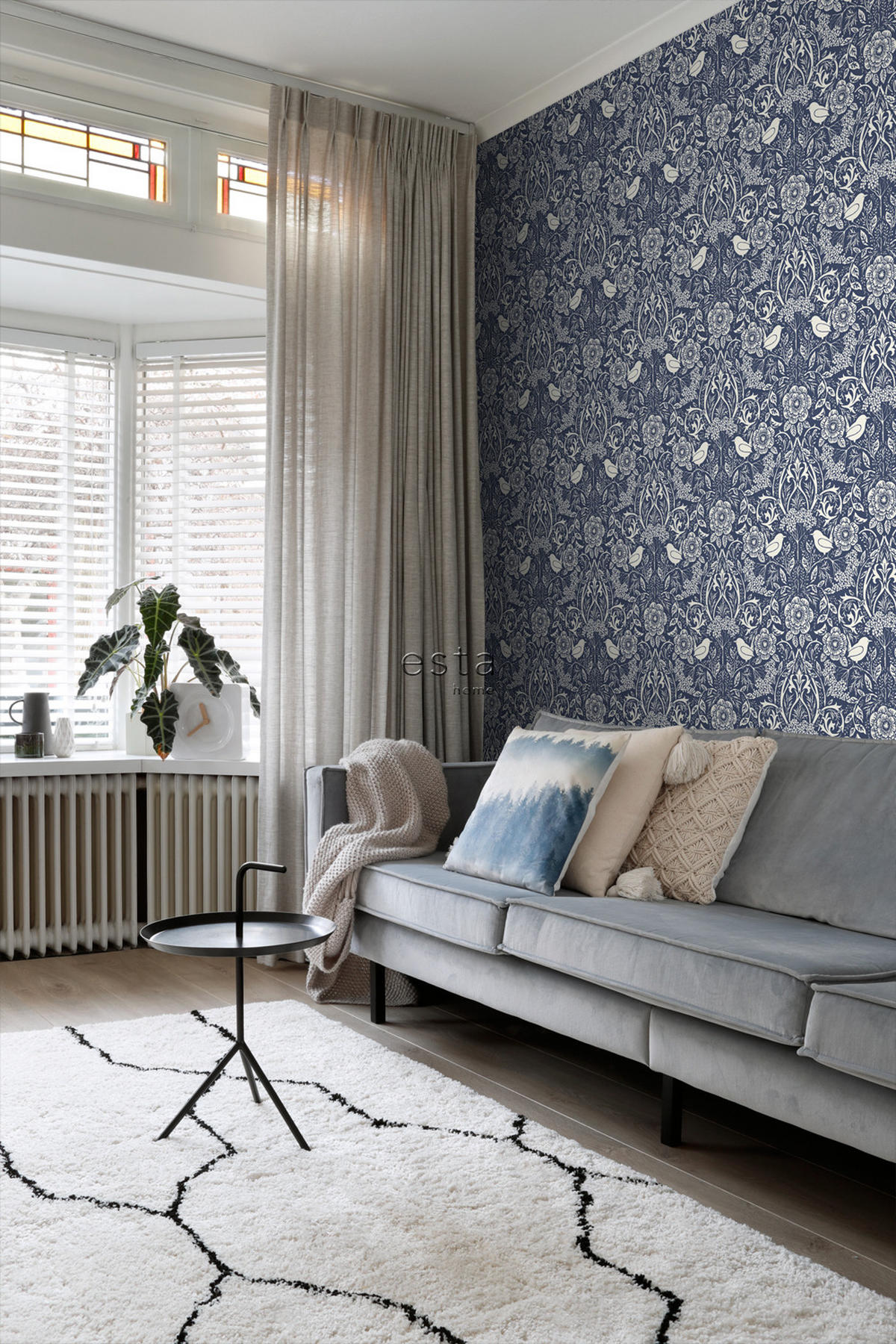 TAPETE Blumen und Vögel im Jugendstil 50 x 900 cm - Blau, Papier (50/900cm) - ESTAhome