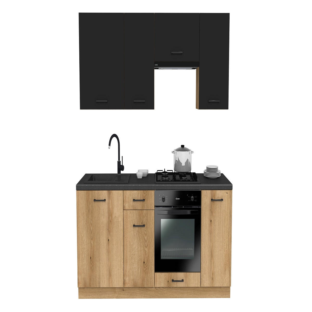 KÜCHENZEILE 200 cm mit Arbeitsplatte - SIMPLY Z4 - in Eiche / Schwarz Matt - Eichefarben/Schwarz, Holz/Holzwerkstoff (200/212/53cm)