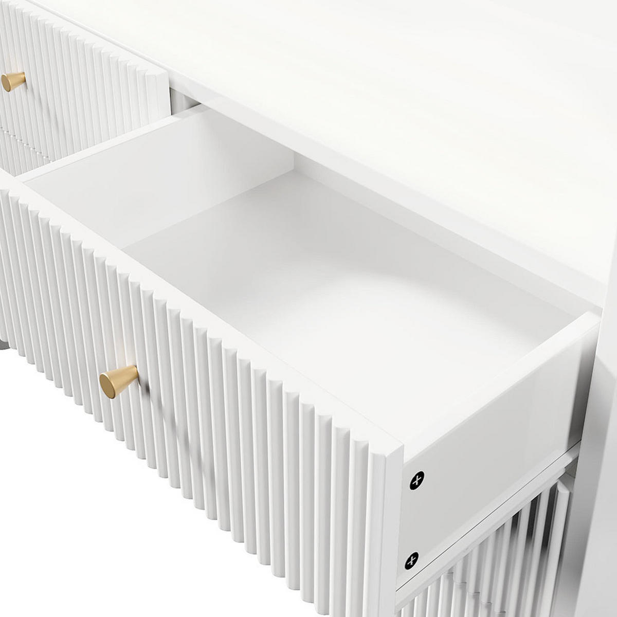 KOMMODE mit LED-Beleuchtung，Wellenförmiges Rillendesign，Weiß - Weiß, Holzwerkstoff (40/75/120cm) - KOMHTOM